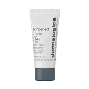 SkinPerfect Primer SPF30 Mini (7 ml) in weißer Verpackung mit grauer Kappe und Text - perfekt als Make-up-Unterlage mit UV-Schutz und Anti-Aging-Pflege.